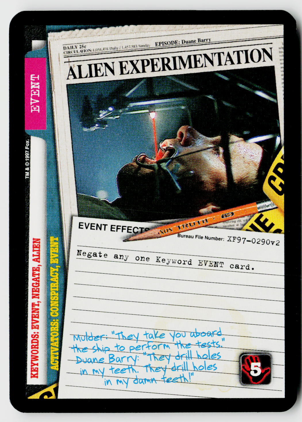 X-Files CCG | The Truth Is Out There | Alien Experimentation XF97-0290v2 Rare