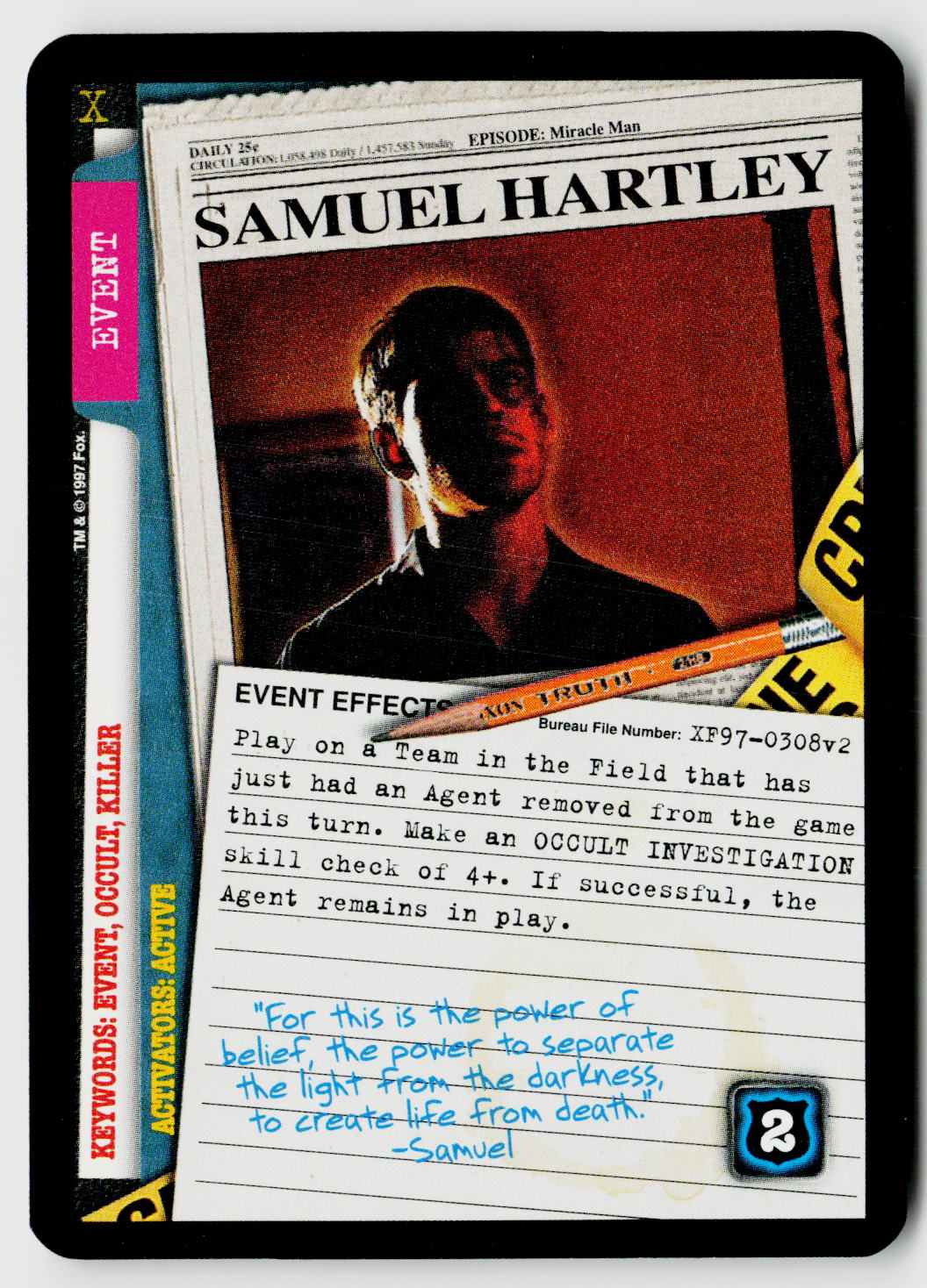 X-Files CCG | The Truth Is Out There | Samuel Hartley XF97-0308v2 Rare
