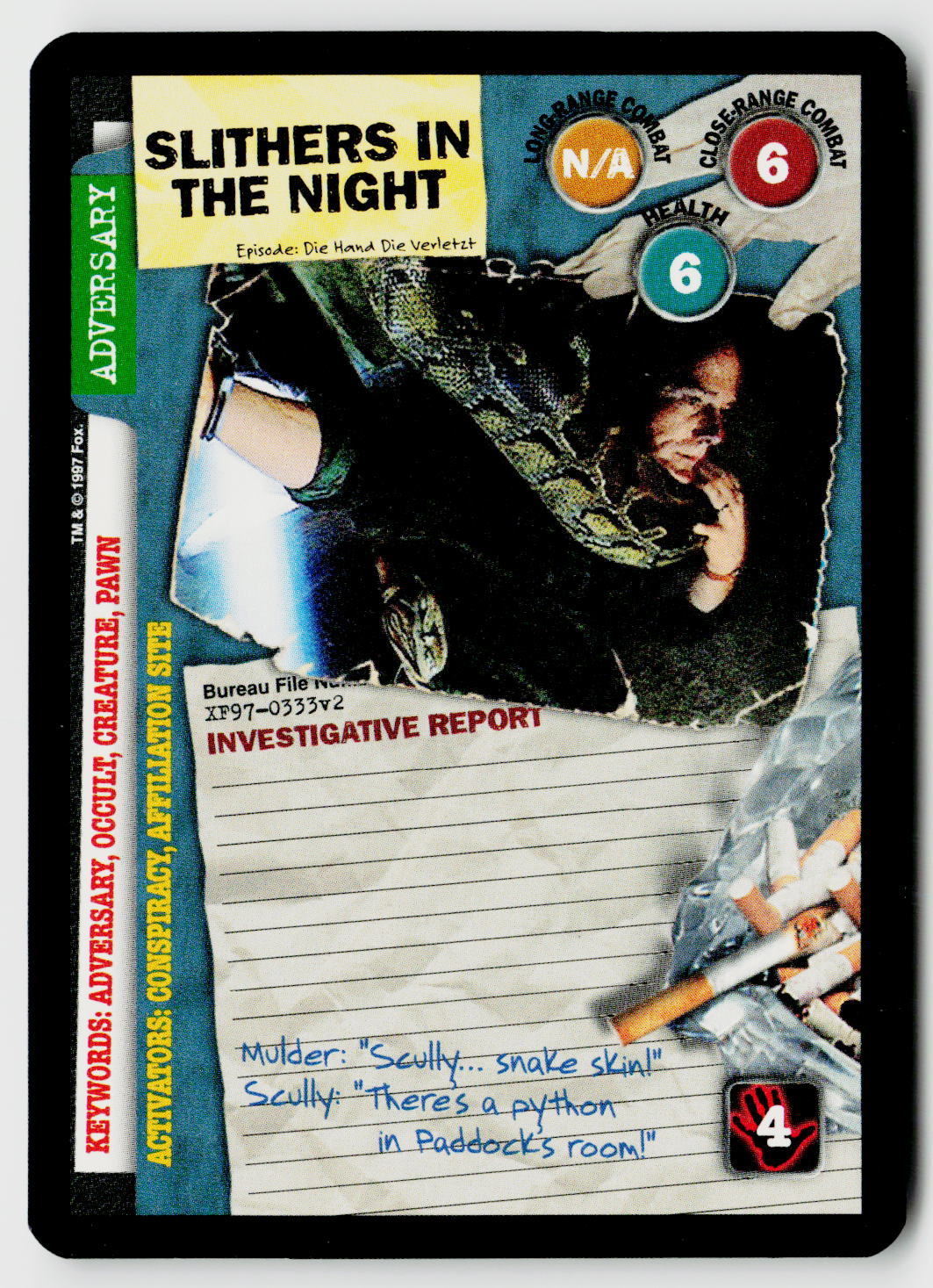 X-Files CCG | The Truth Is Out There | Slithers in the Night XF97-0333v2 Uncommon