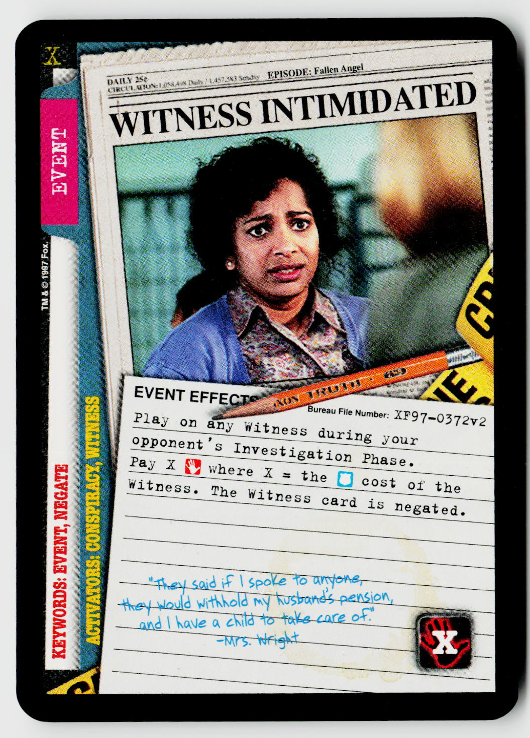 X-Files CCG | The Truth Is Out There | Witness Intimidated XF97-0372v2 Rare