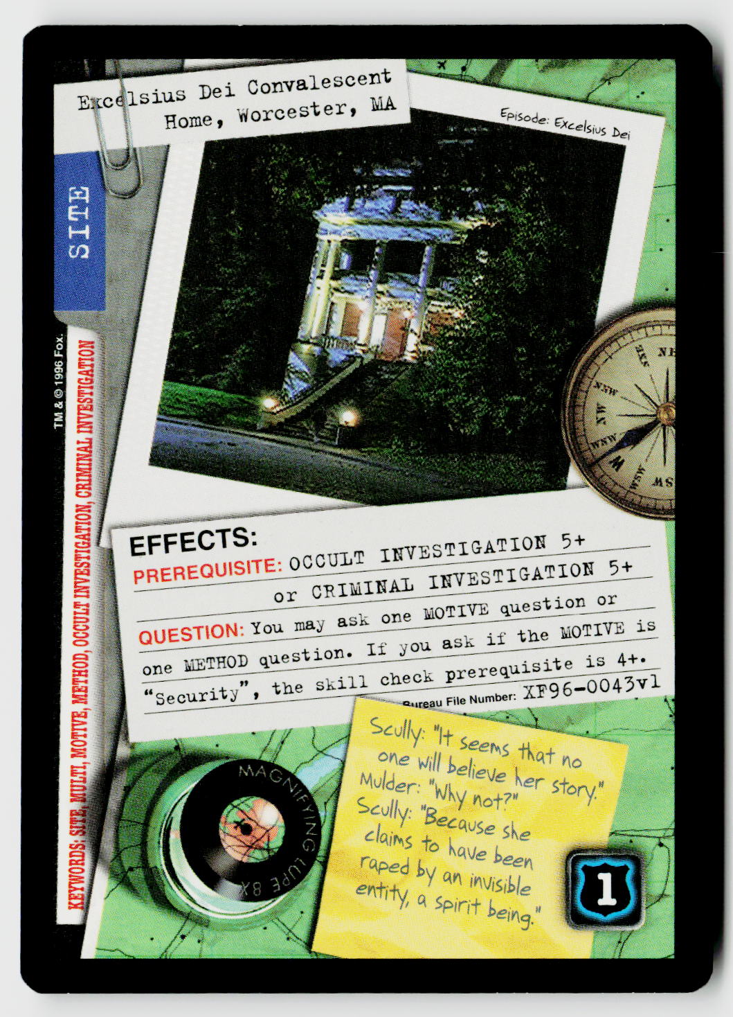 X-Files CCG | Premiere | Excelsius Dei Convalescent Home, Worcester, MA XF96-0043v1 Uncommon