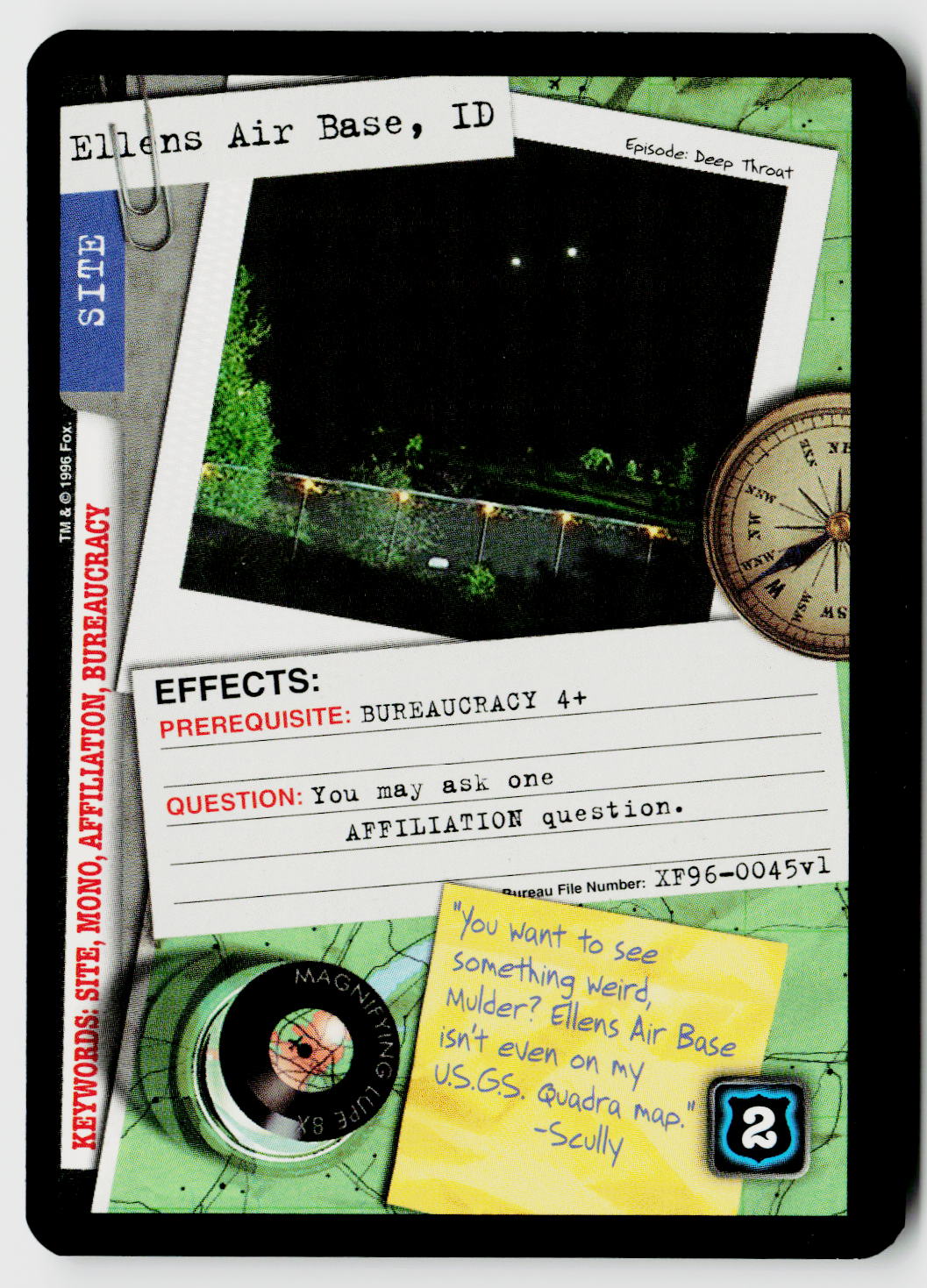 X-Files CCG | Premiere | Ellens Air Base, ID XF96-0045v1 Rare