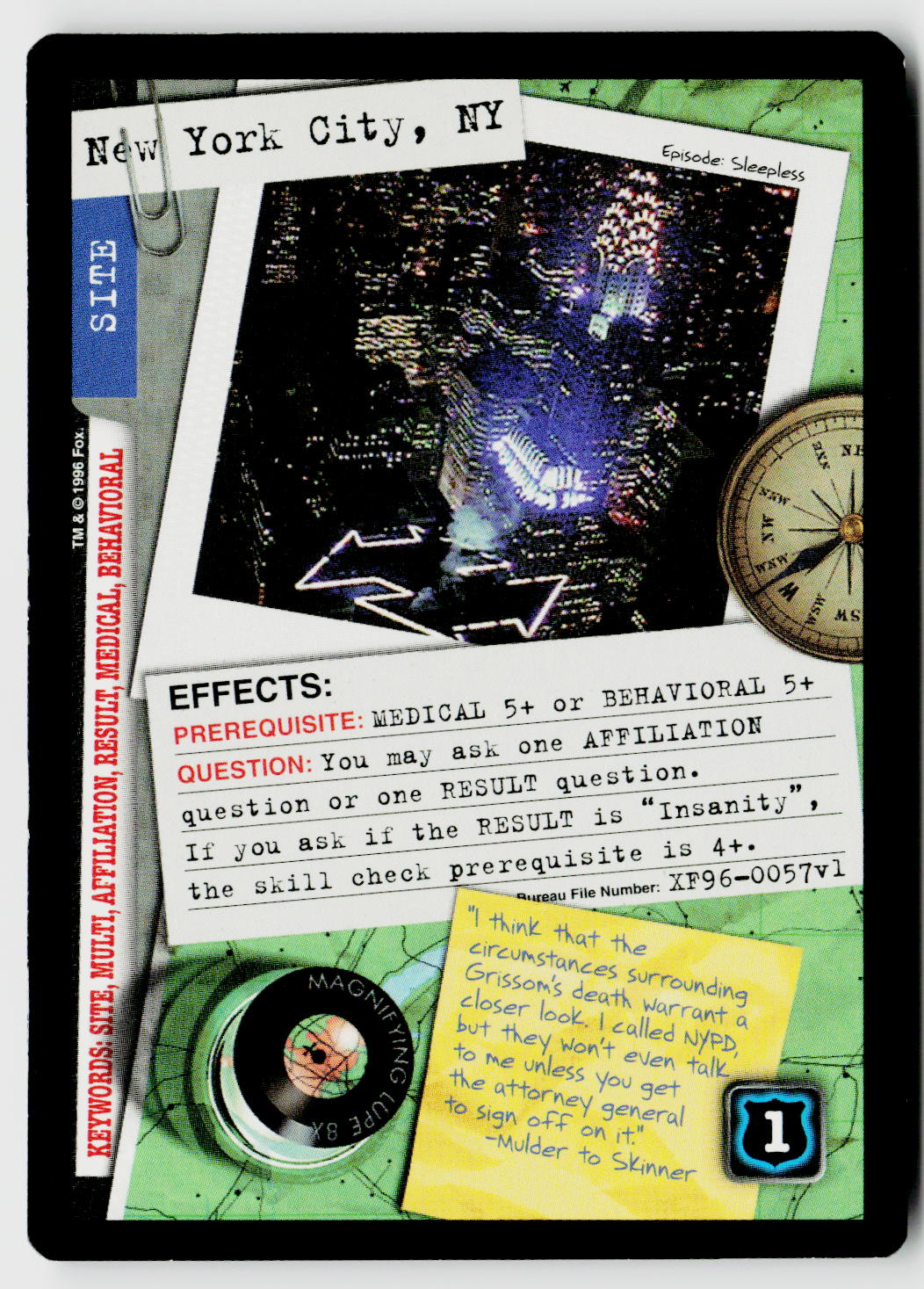 X-Files CCG | Premiere | New York City, NY XF96-0057v1 Rare