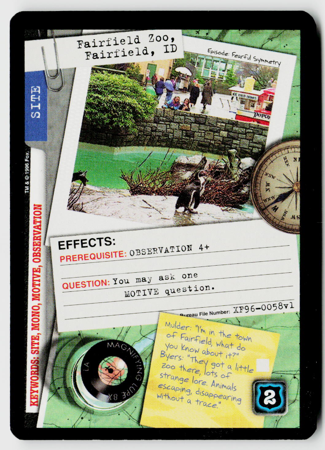 X-Files CCG | Premiere | Fairfield Zoo, Fairfield, ID XF96-0058v1 Common