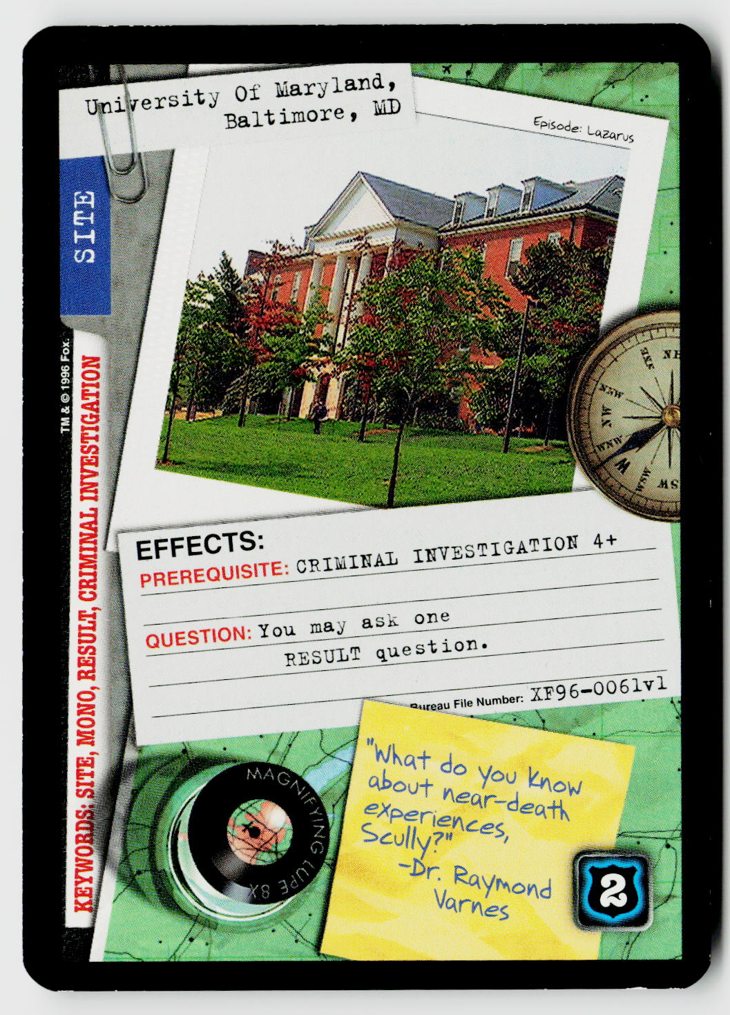 X-Files CCG | Premiere | University Of Maryland, Baltimore, MD XF96-0061v1 Common