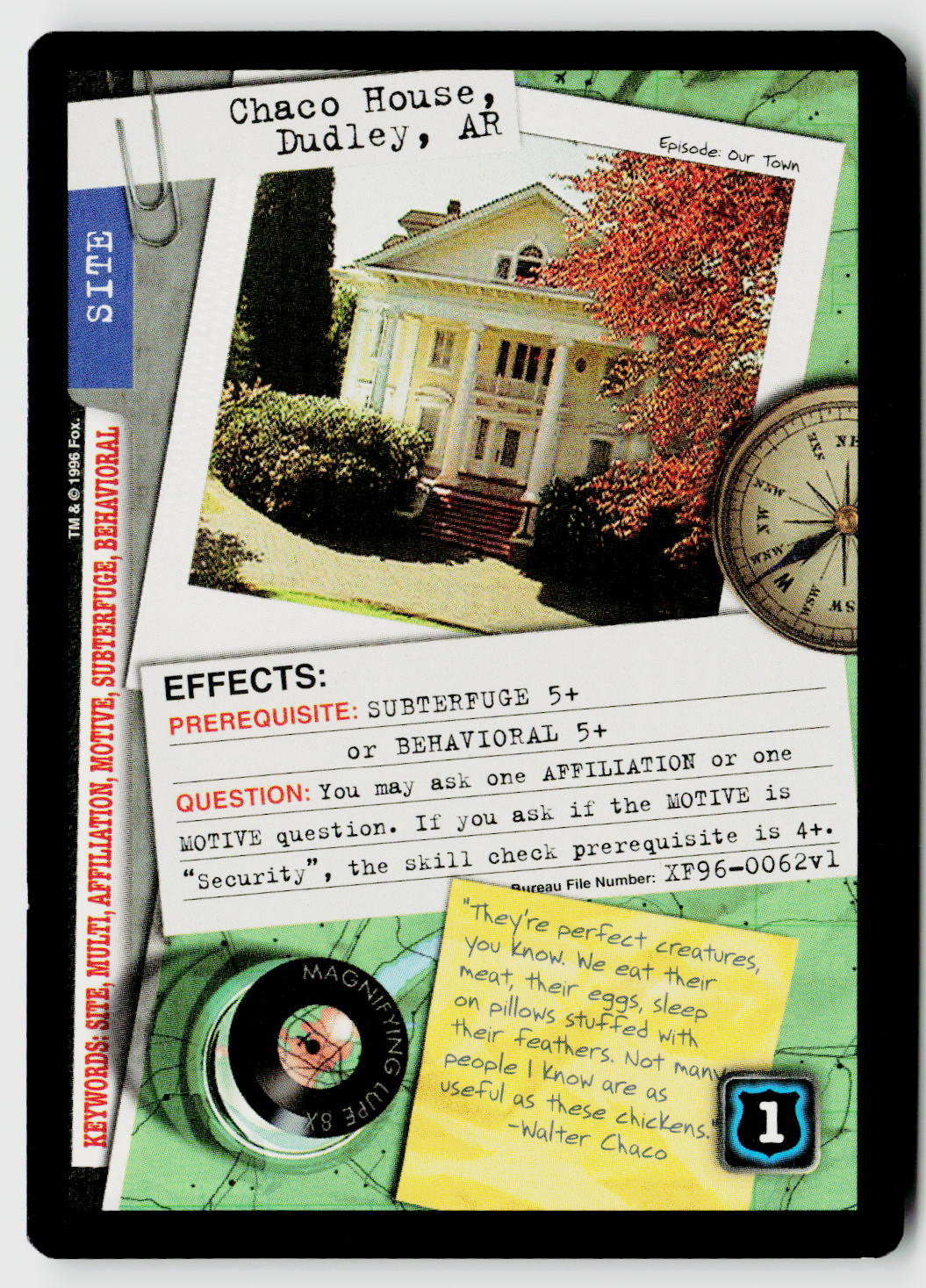 X-Files CCG | Premiere | Chaco House, Dudley, AR XF96-0062v1 Uncommon