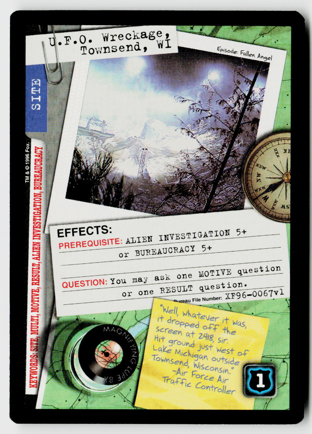 X-Files CCG | Premiere | U.F.O. Wreckage, Townsend, WI XF96-0067v1 Rare