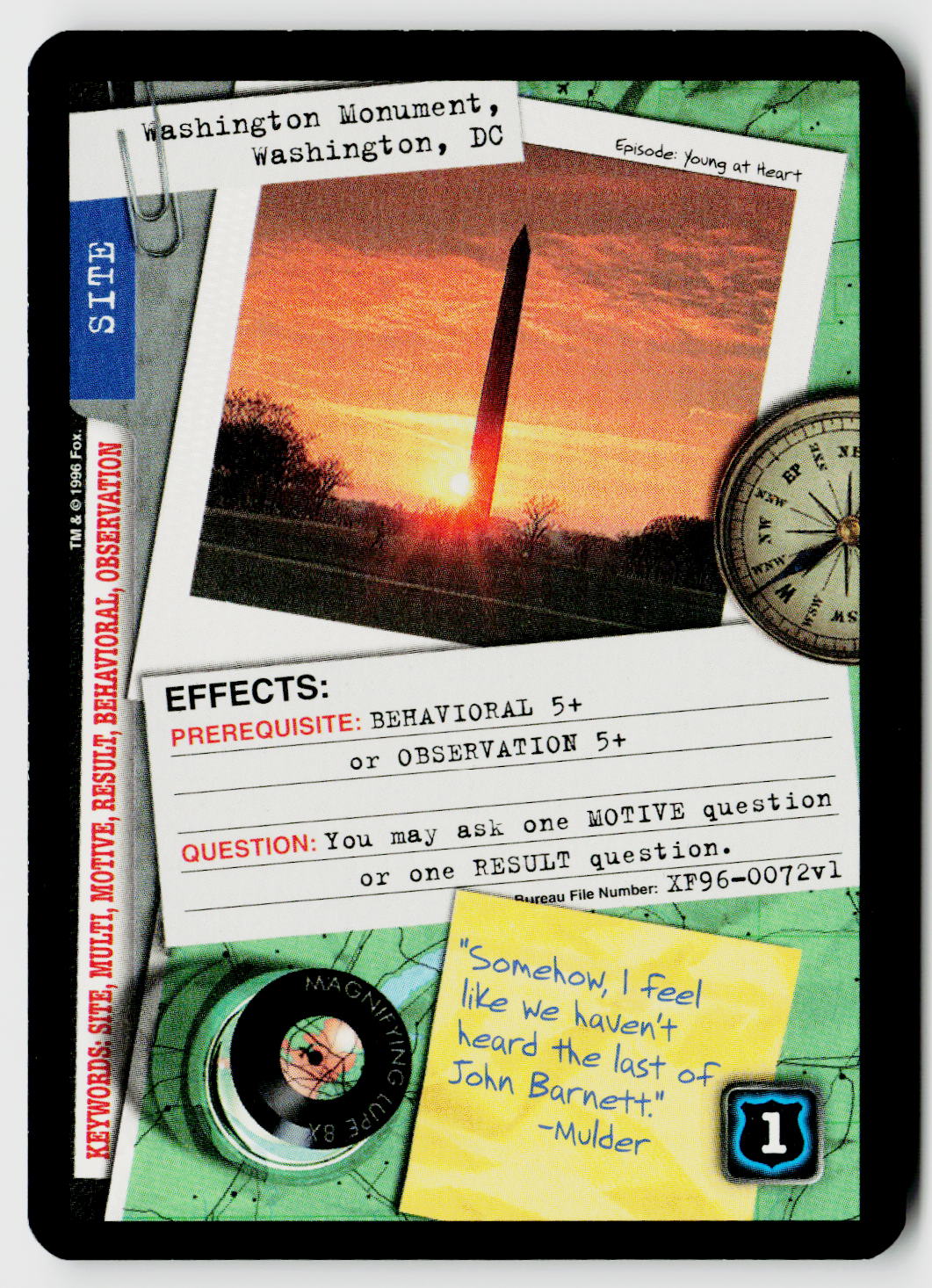 X-Files CCG | Premiere | Washington Monument, Washington, DC XF96-0072v1 Rare