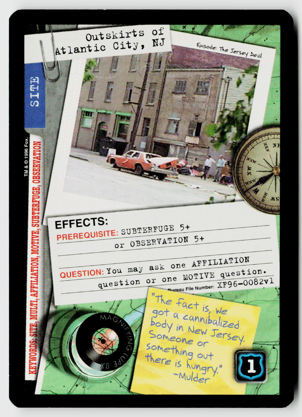 X-Files CCG | Premiere | Outskirts of Atlantic City, NJ XF96-0082v1 Uncommon