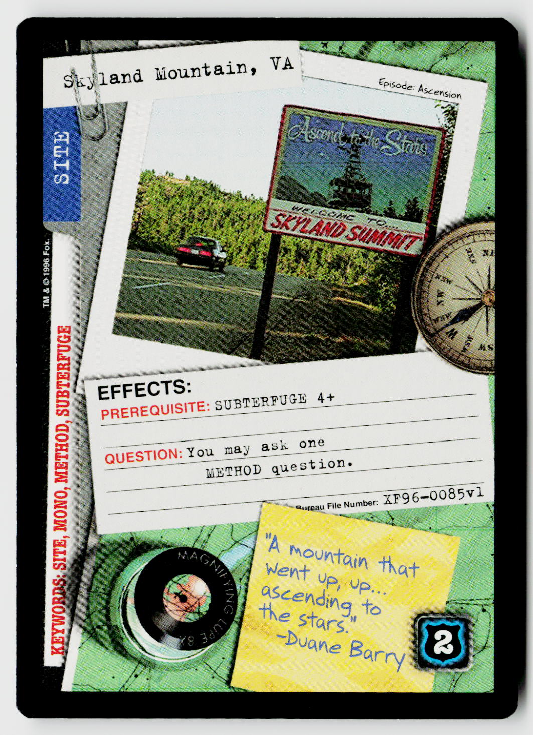 X-Files CCG | Premiere | Skyland Mountain, VA XF96-0085v1 Rare