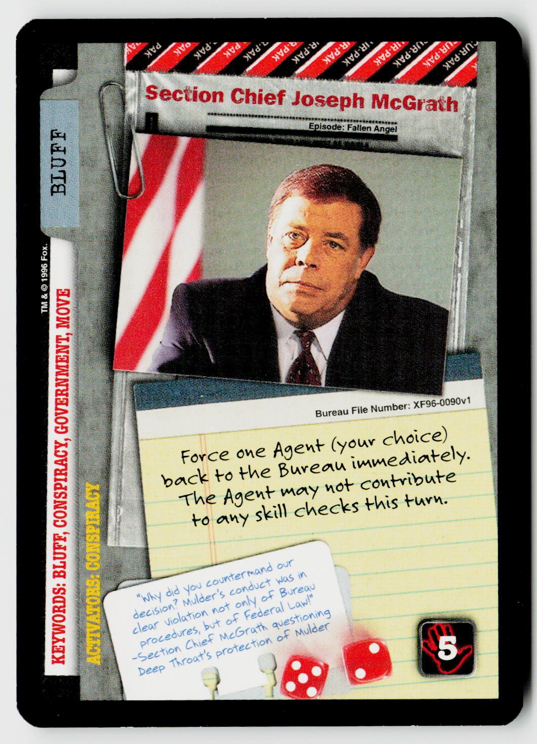 X-Files CCG | Premiere | Section Chief Joseph McGrath XF96-0090v1 Rare