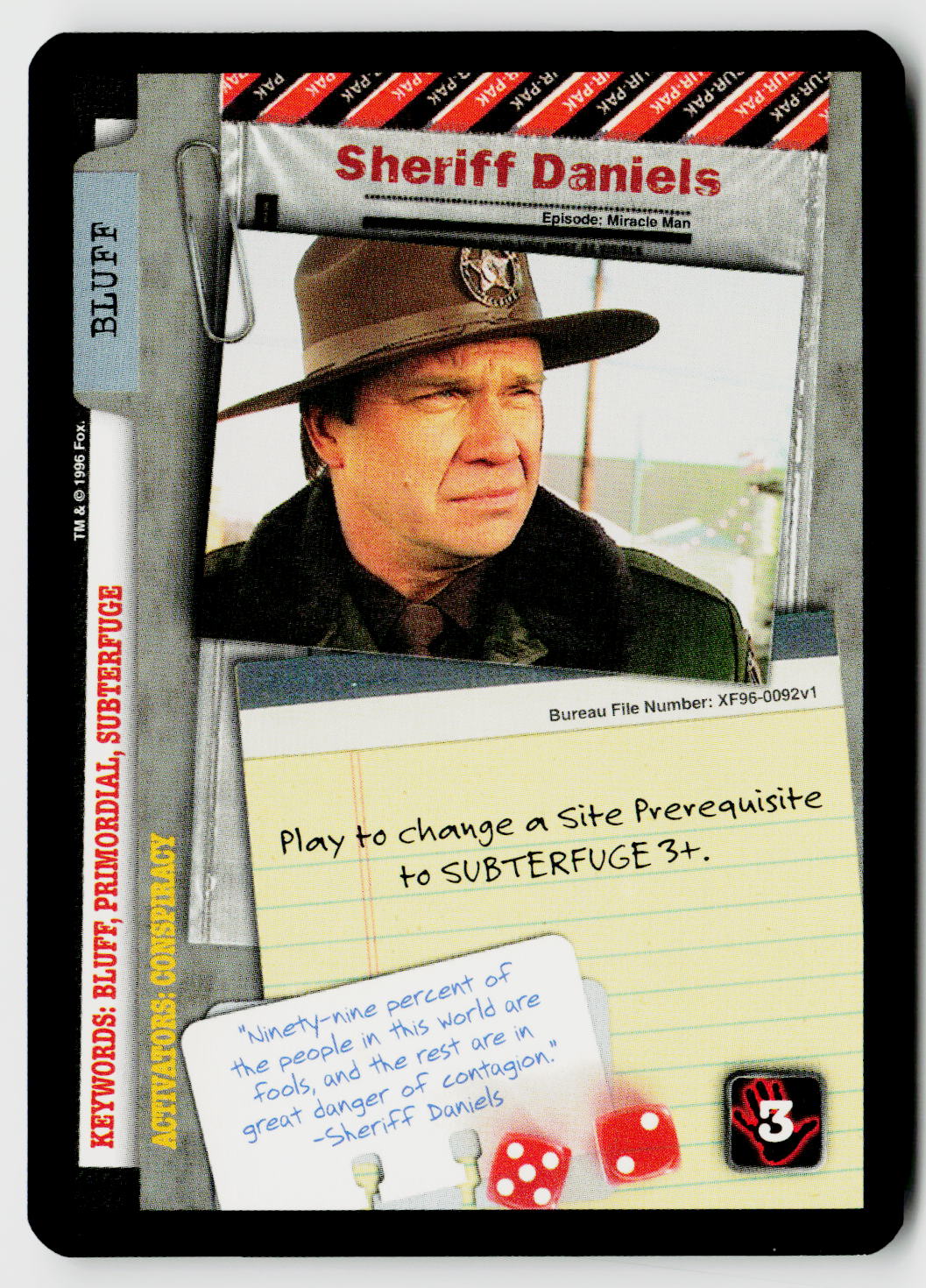 X-Files CCG | Premiere | Sheriff Daniels XF96-0092v1 Uncommon