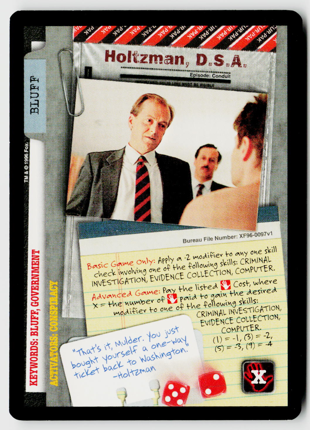 X-Files CCG | Premiere | Holtzman, D.S.A. XF96-0097v1 Common
