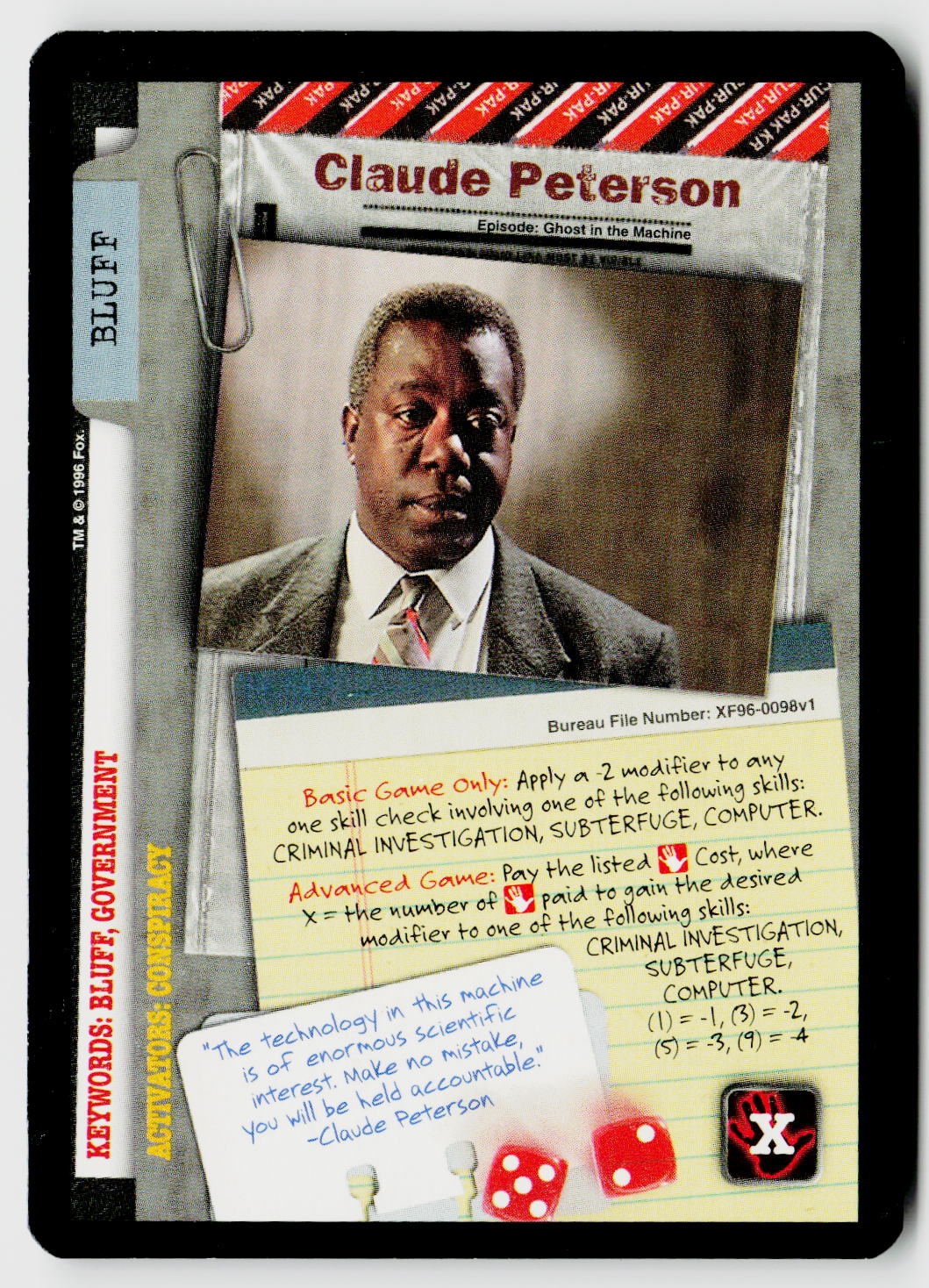 X-Files CCG | Premiere | Claude Peterson XF96-0098v1 Common