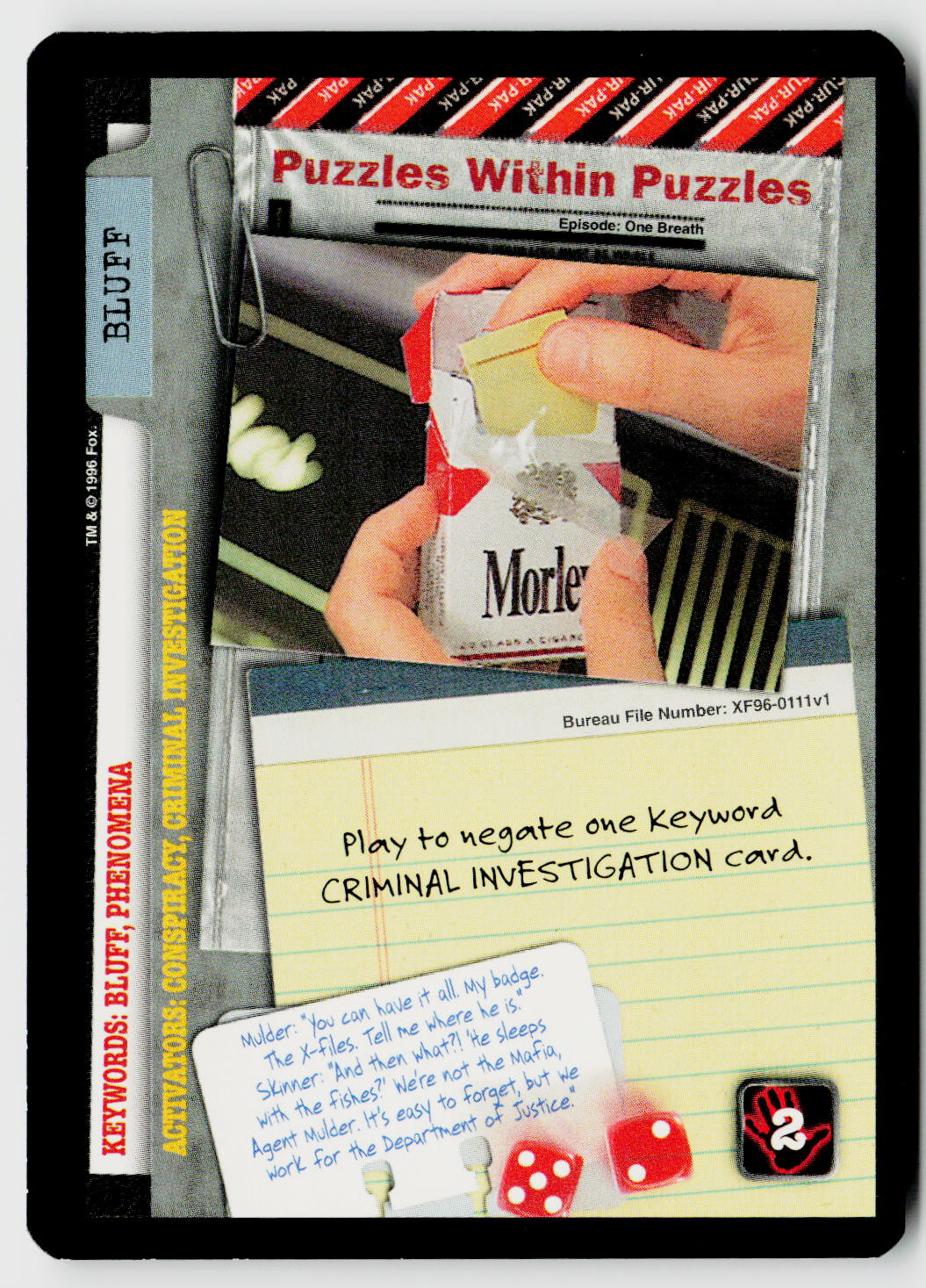 X-Files CCG | Premiere | Puzzles Within Puzzles XF96-0111v1 Uncommon