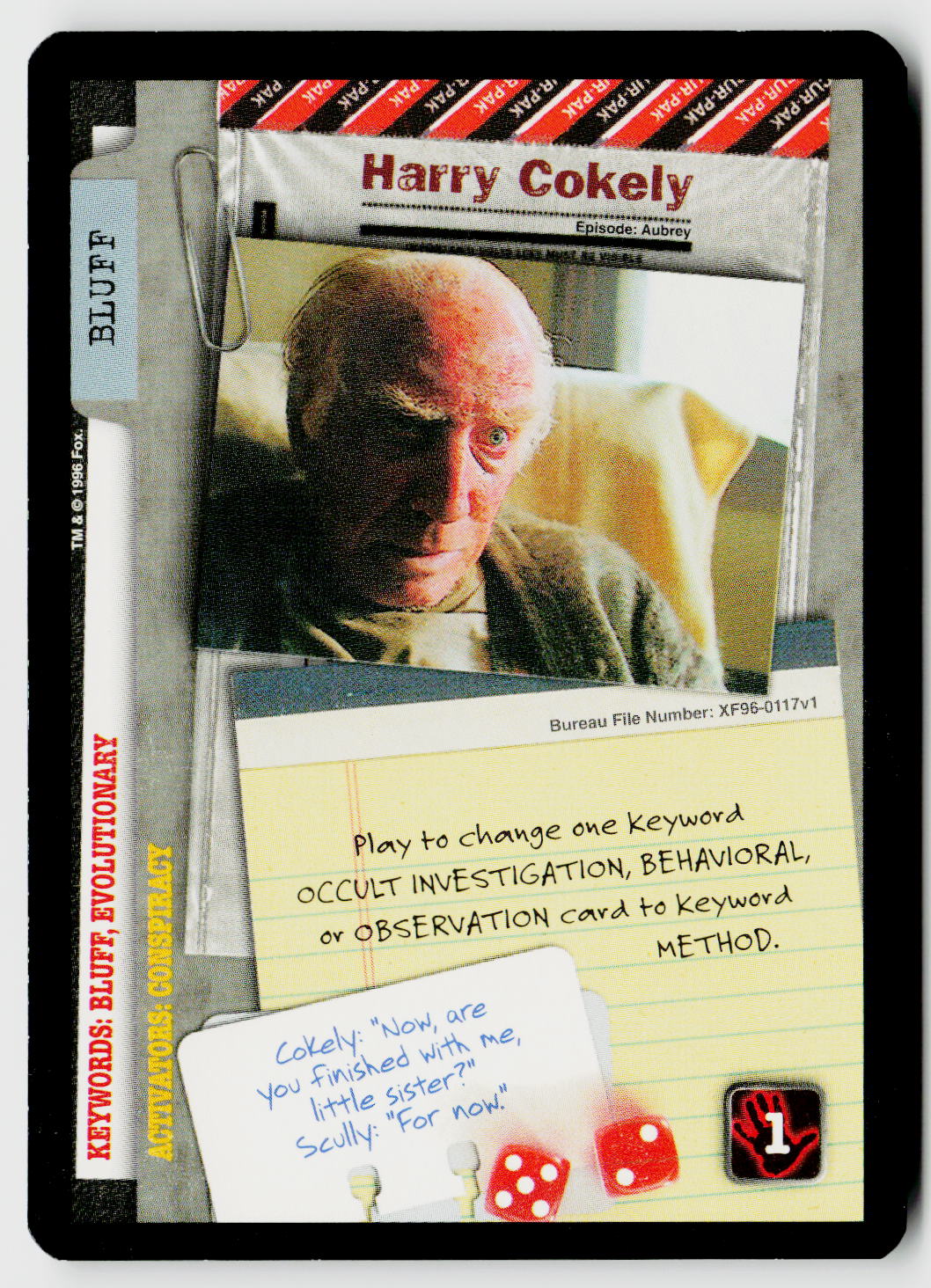 X-Files CCG | Premiere | Harry Cokely XF96-0117v1 Common