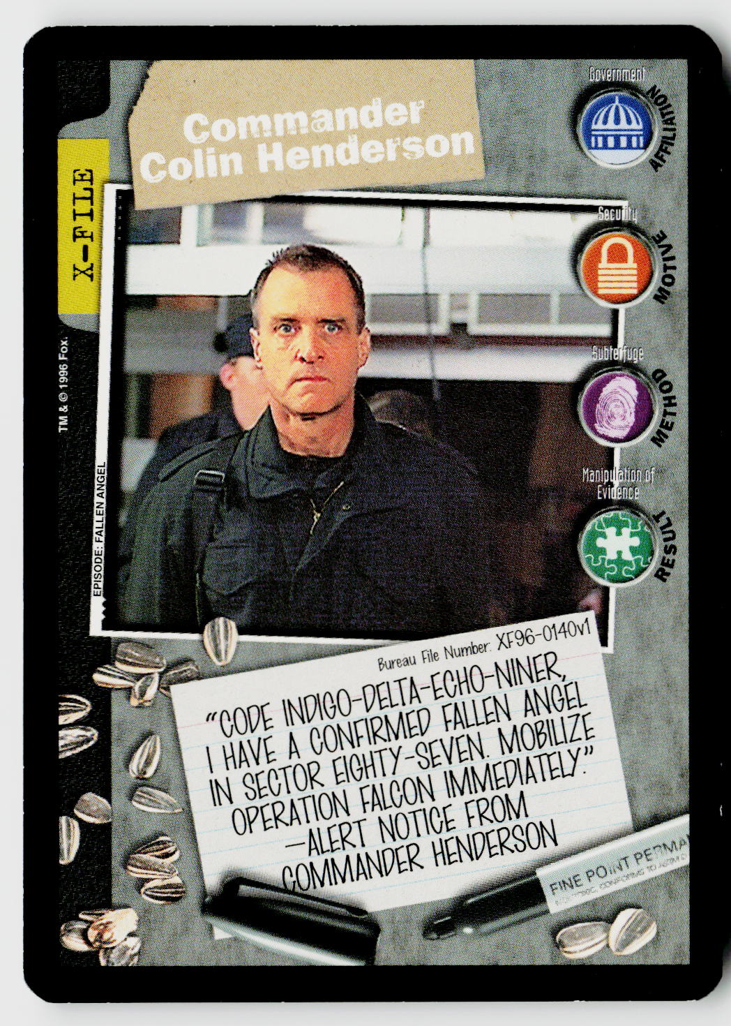 X-Files CCG | Premiere | Commander Colin Henderson XF96-0140v1 Common
