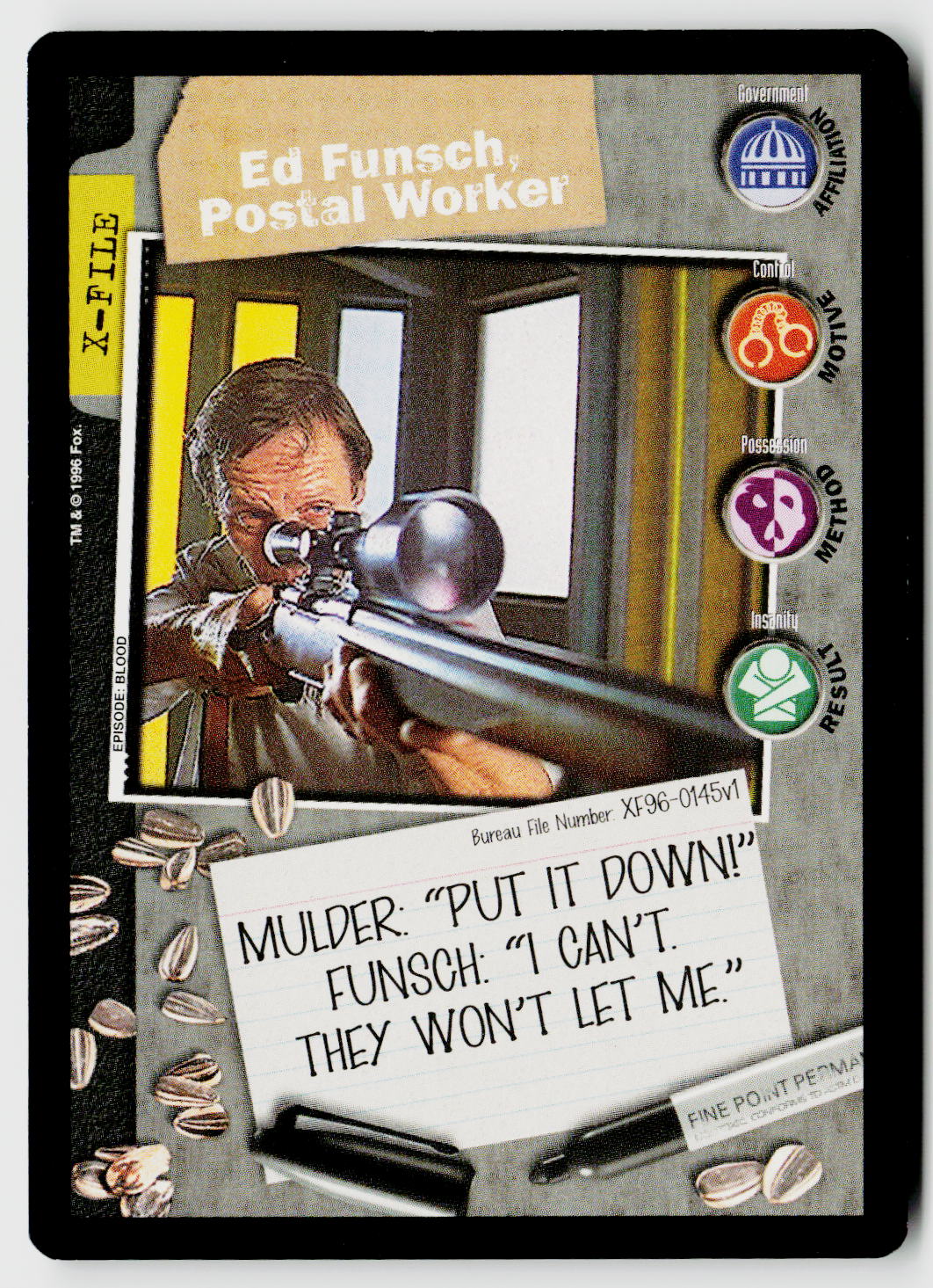 X-Files CCG | Premiere | Ed Funsch, Postal Worker XF96-0145v1 Common