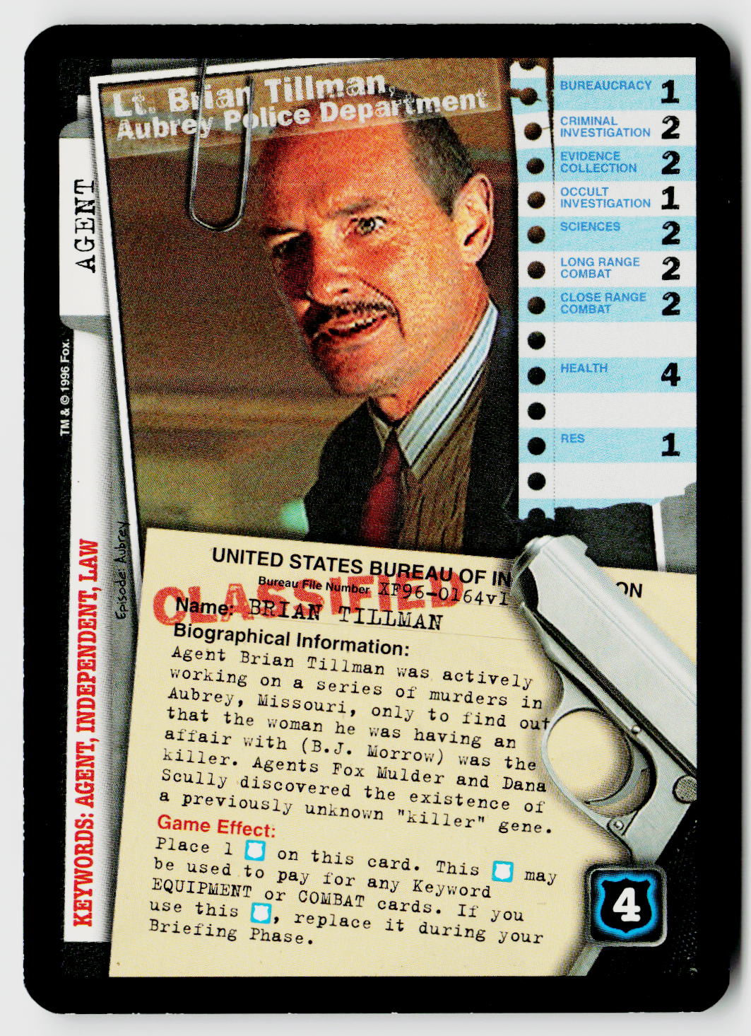 X-Files CCG | Premiere | Lt. Brian Tillman, Aubrey Police Department XF96-0164v1 Fixed
