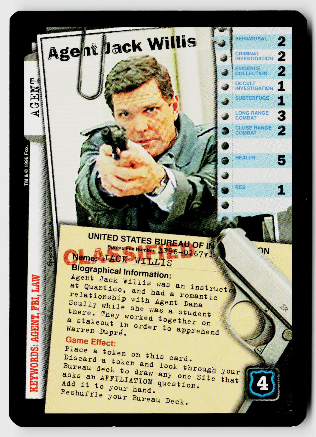 X-Files CCG | Premiere | Agent Jack Willis XF96-0167v1 Fixed
