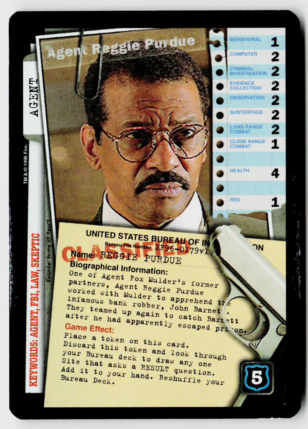 X-Files CCG | Premiere | Agent Reggie Purdue XF96-0179v1 Fixed