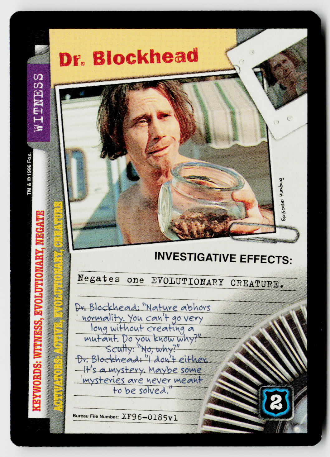 X-Files CCG | Premiere | Dr. Blockhead XF96-0185v1 Rare