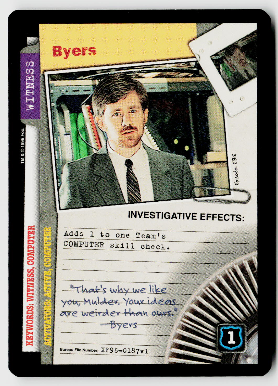 X-Files CCG | Premiere | Byers XF96-0187v1 Fixed