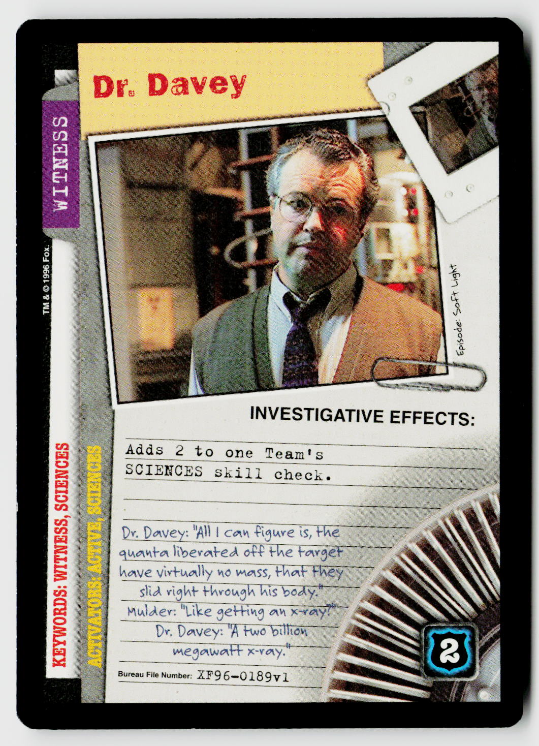 X-Files CCG | Premiere | Dr. Davey XF96-0189v1 Uncommon
