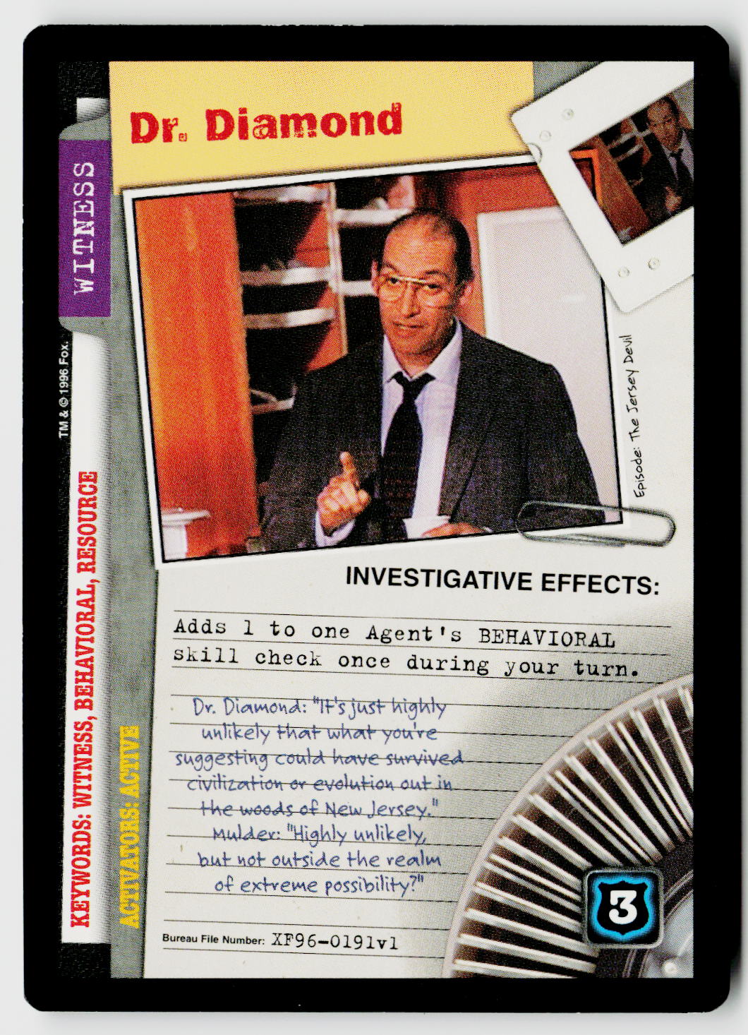 X-Files CCG | Premiere | Dr. Diamond XF96-0191v1 Rare