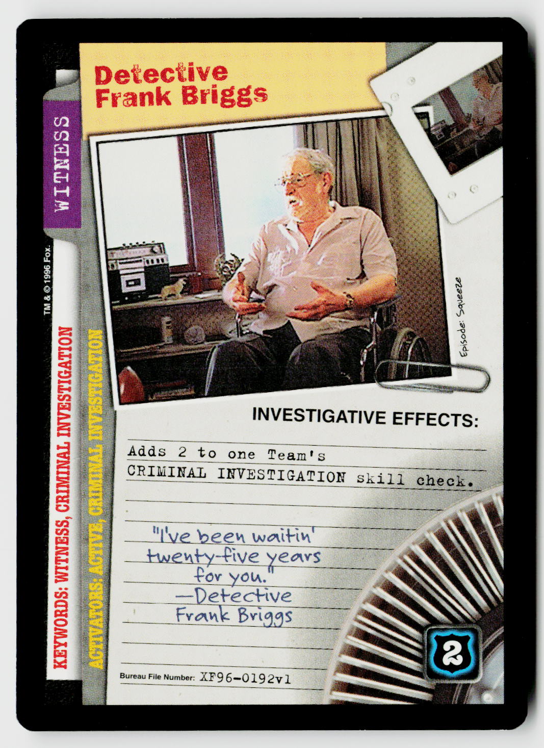 X-Files CCG | Premiere | Detective Frank Briggs XF96-0192v1 Uncommon