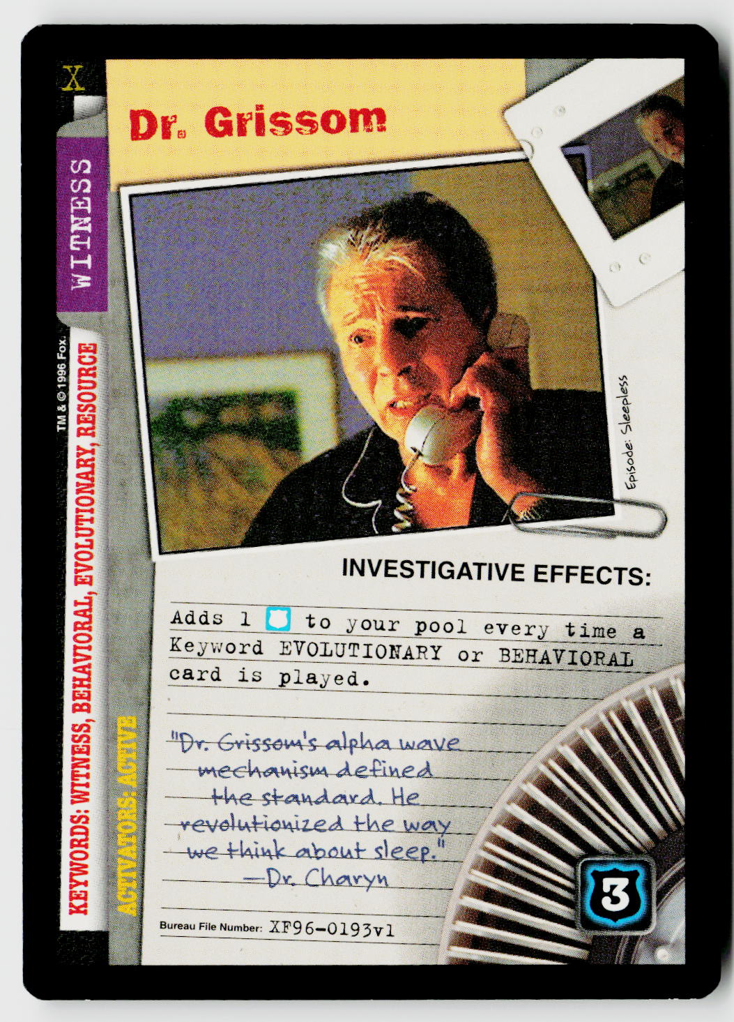 X-Files CCG | Premiere | Dr. Grissom XF96-0193v1 Rare