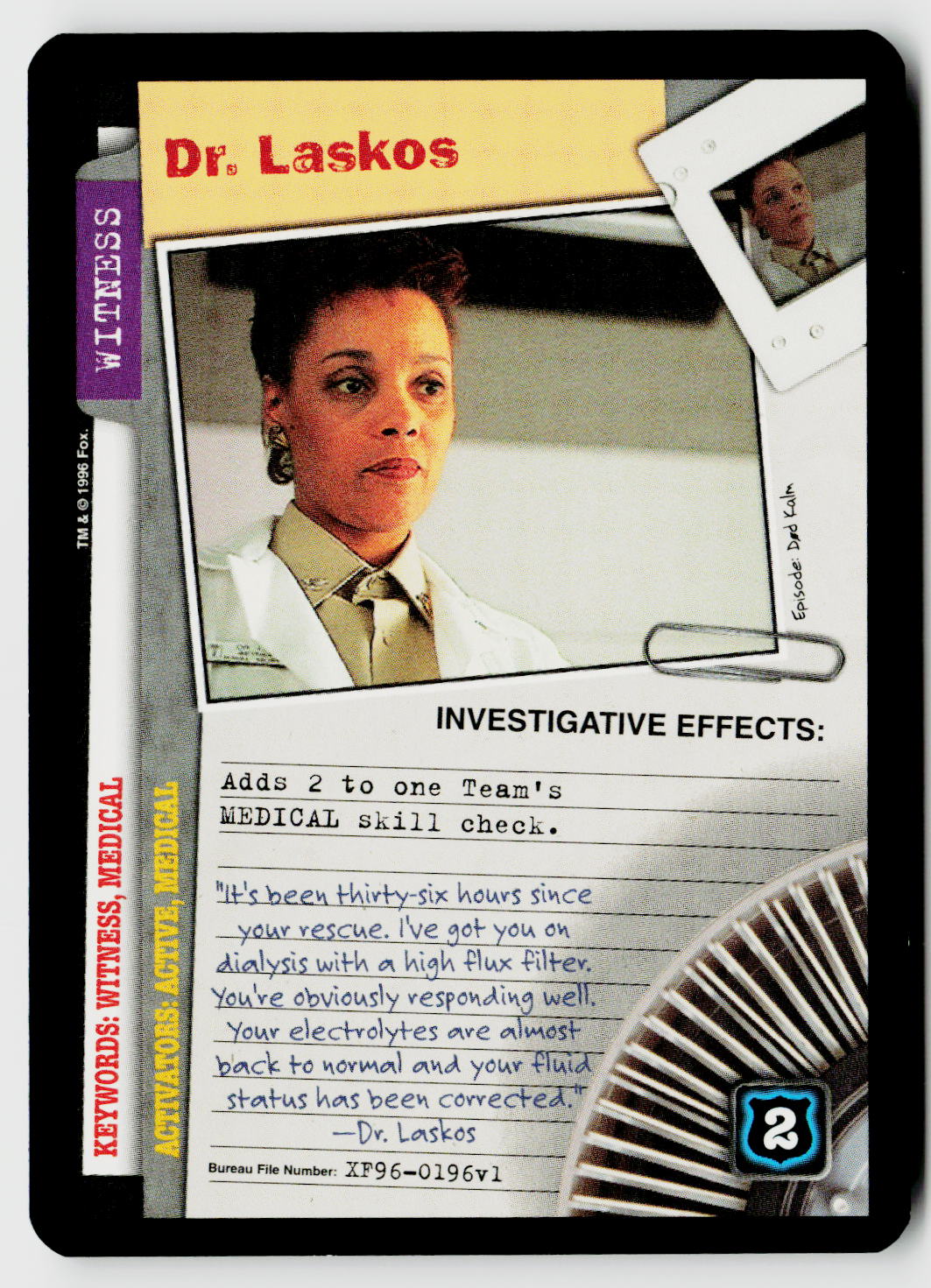 X-Files CCG | Premiere | Dr. Laskos XF96-0196v1 Uncommon