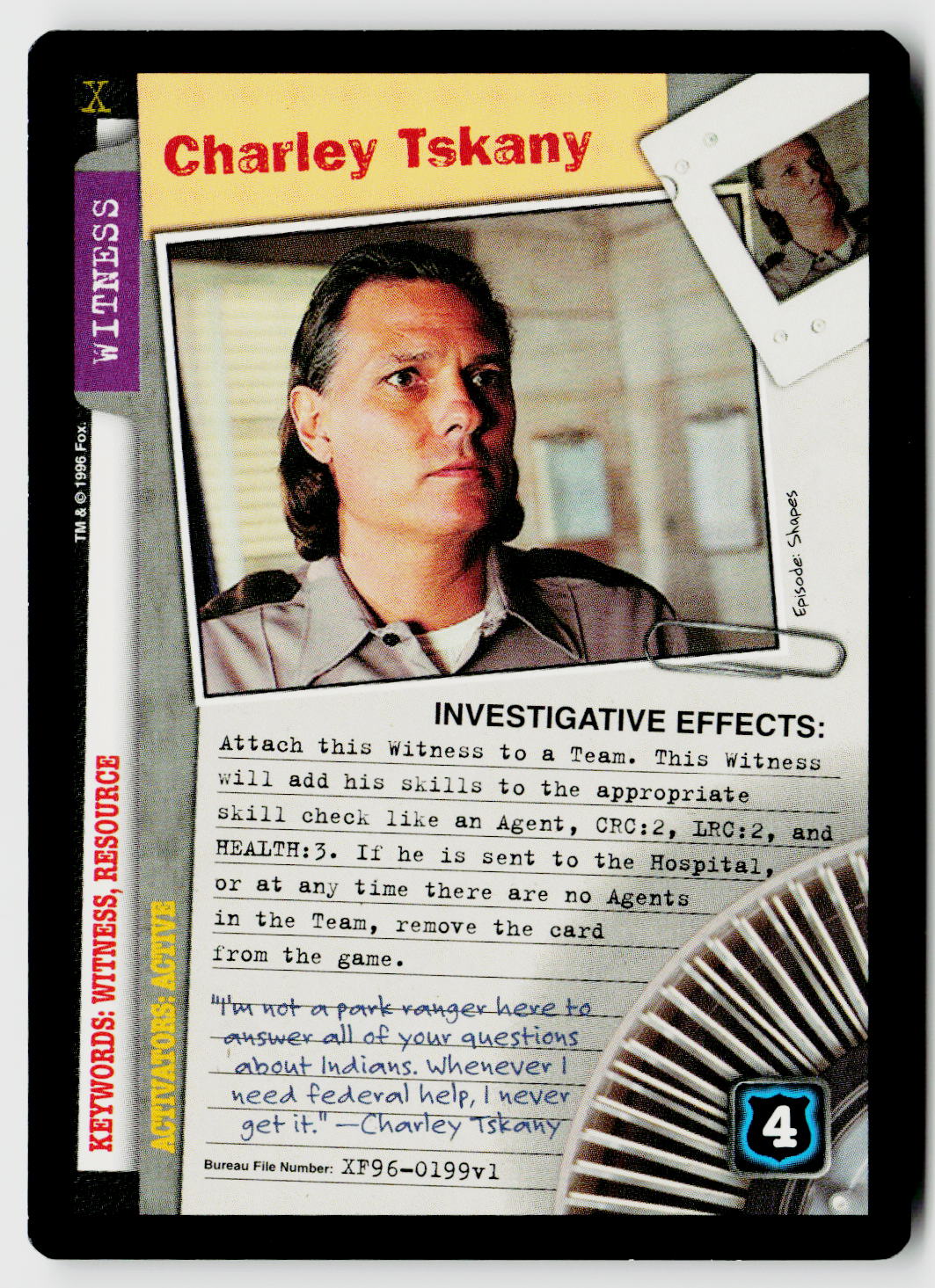 X-Files CCG | Premiere | Charley Tskany XF96-0199v1 Rare