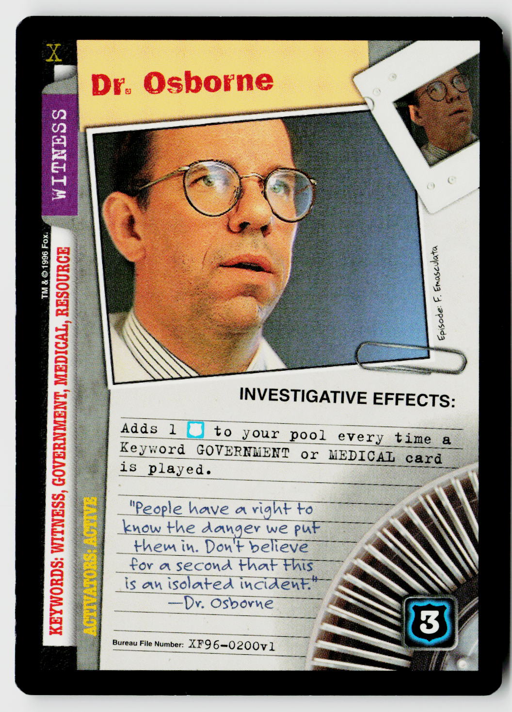 X-Files CCG | Premiere | Dr. Osborne XF96-0200v1 Rare