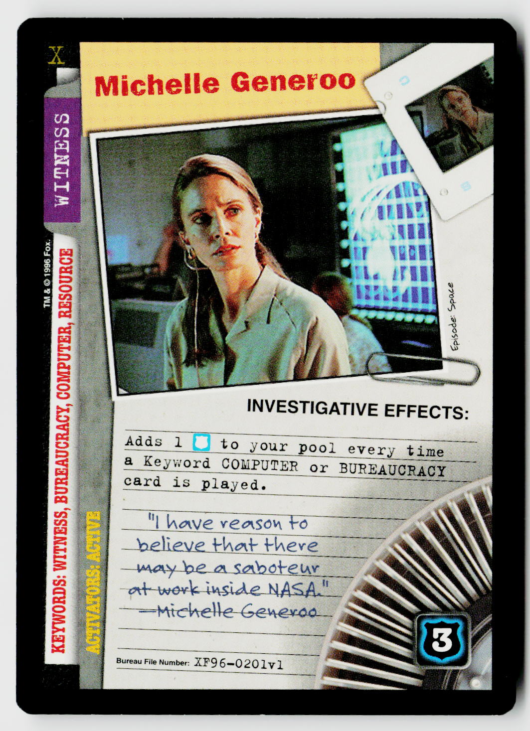 X-Files CCG | Premiere | Michelle Generoo XF96-0201v1 Rare