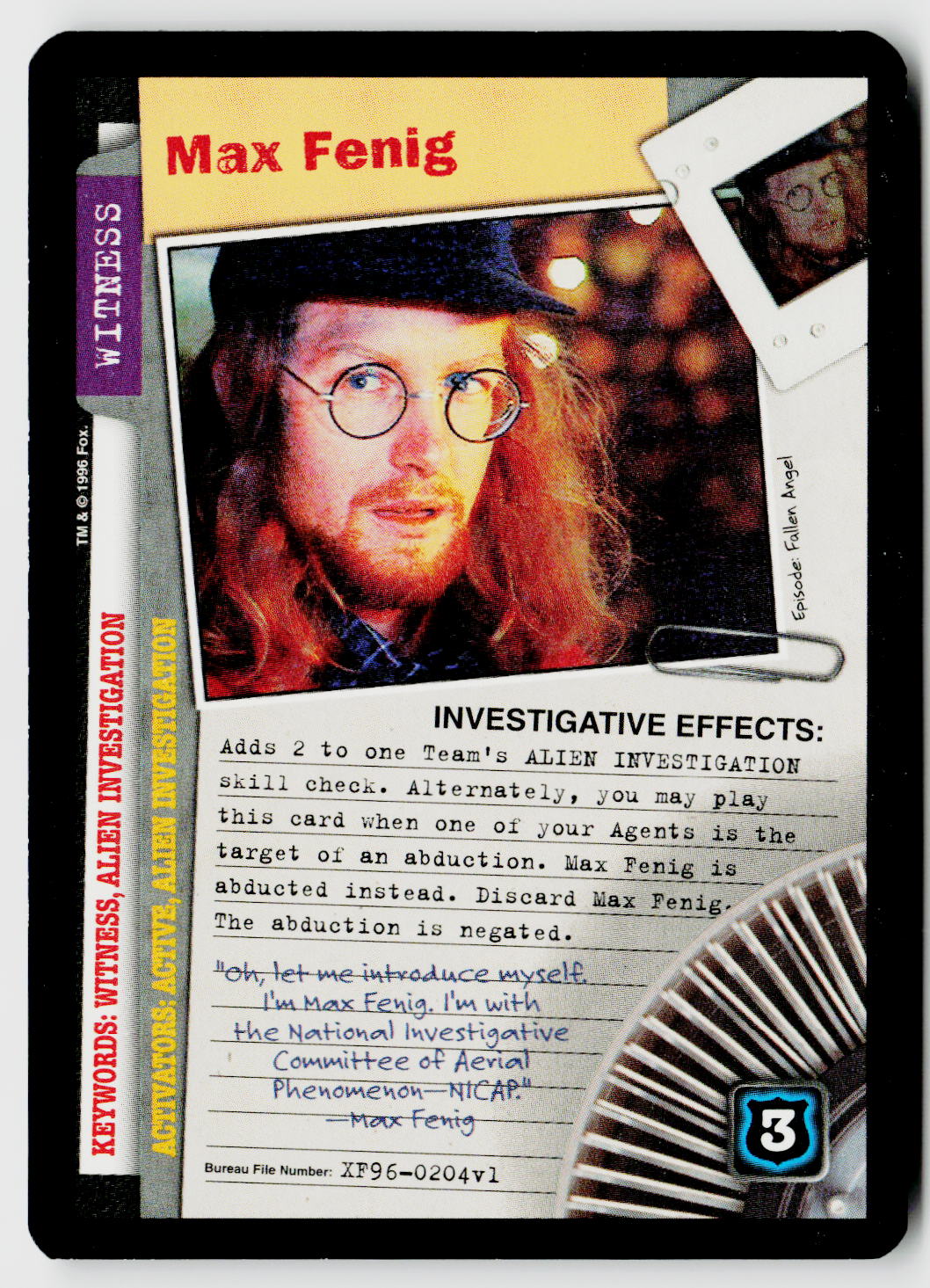 X-Files CCG | Premiere | Max Fenig XF96-0204v1 Rare