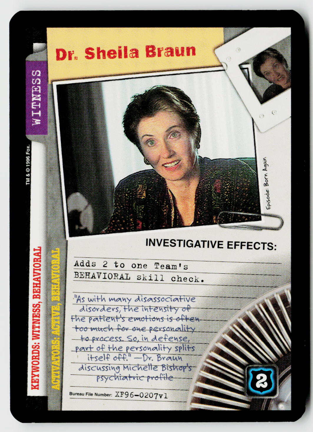 X-Files CCG | Premiere | Dr. Sheila Braun XF96-0207v1 Uncommon