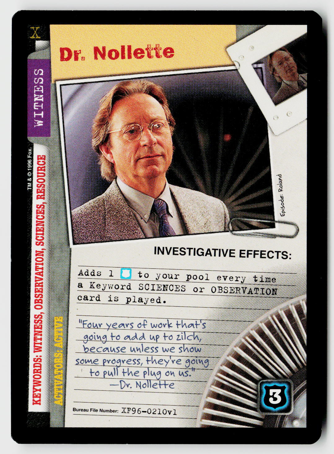 X-Files CCG | Premiere | Dr. Nollette XF96-0210v1 Rare