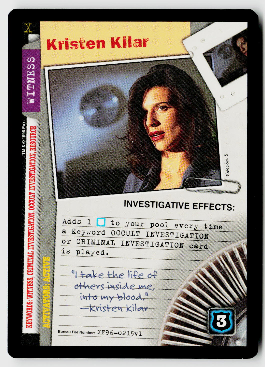 X-Files CCG | Premiere | Kristen Kilar XF96-0215v1 Rare