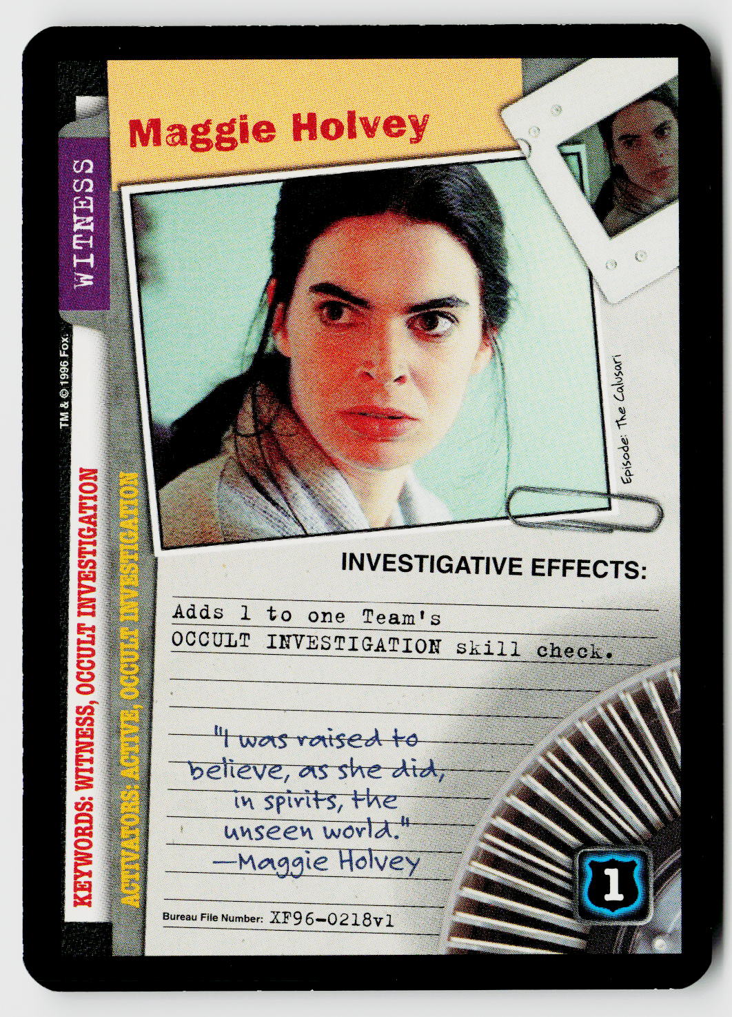 X-Files CCG | Premiere | Maggie Holvey XF96-0218v1 Fixed
