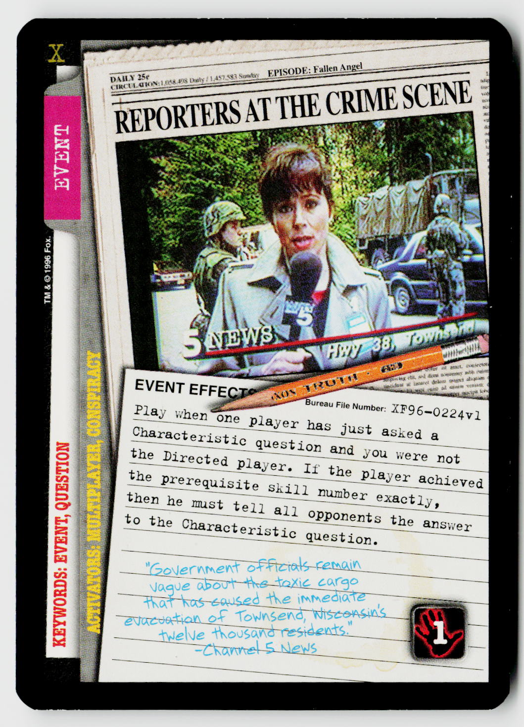 X-Files CCG | Premiere | Reporters At The Crime Scene XF96-0224v1 Uncommon