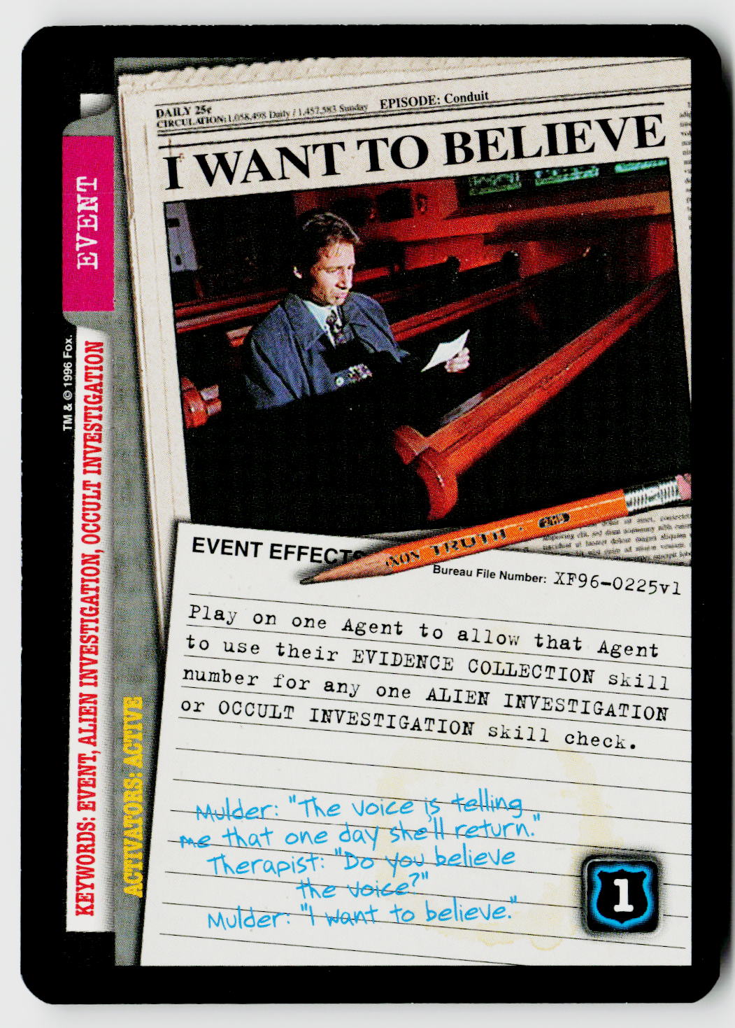 X-Files CCG | Premiere | I Want To Believe XF96-0225v1 Common