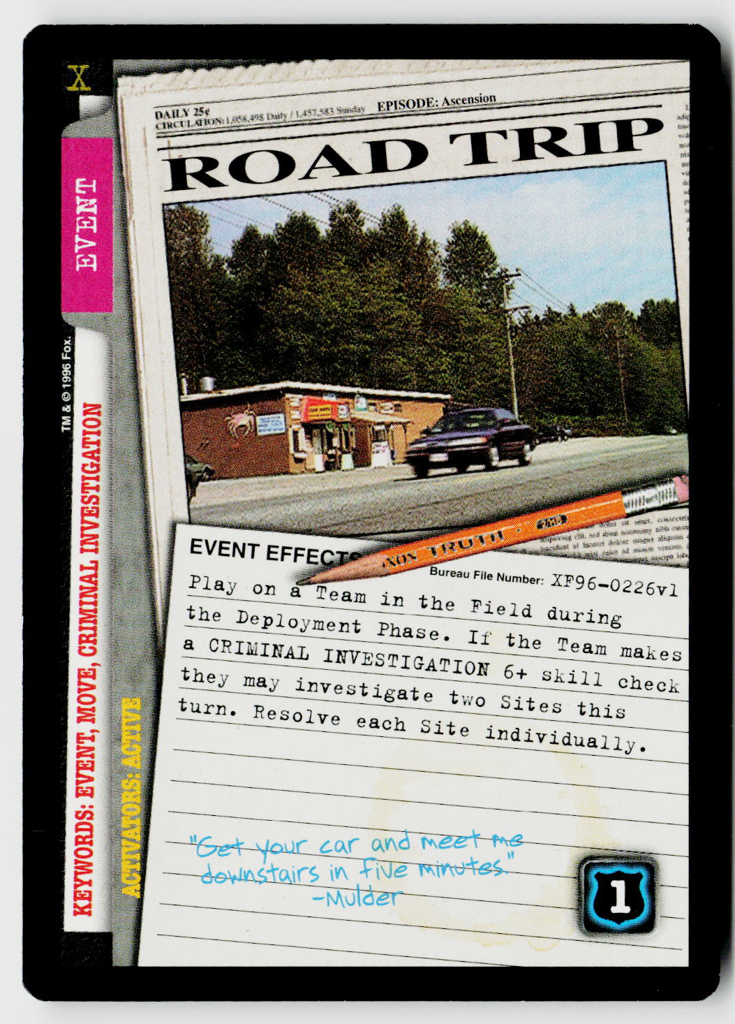 X-Files CCG | Premiere | Road Trip XF96-0226v1 Rare