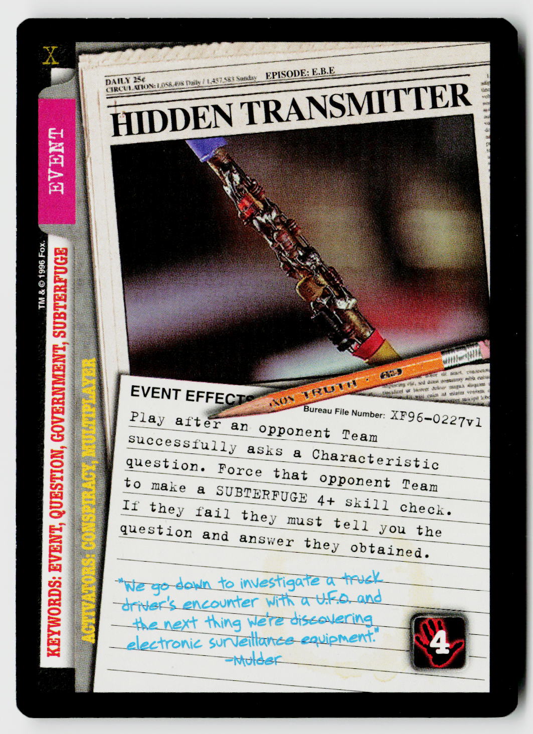 X-Files CCG | Premiere | Hidden Transmitter XF96-0227v1 Uncommon