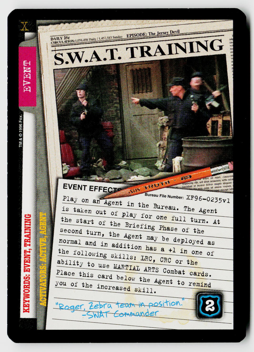 X-Files CCG | Premiere | S.W.A.T. Training XF96-0235v1 Common