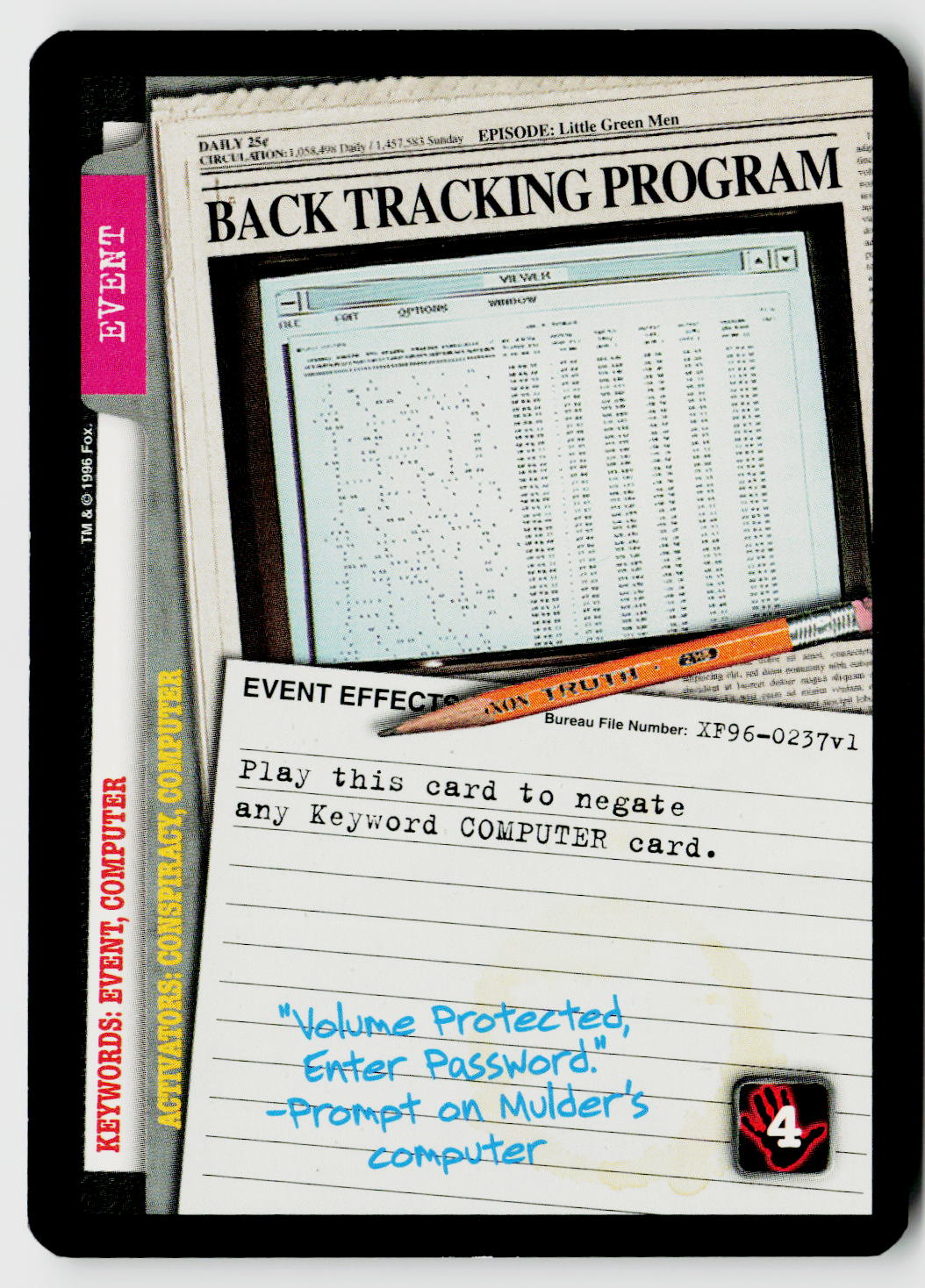 X-Files CCG | Premiere | Back Tracking Program XF96-0237v1 Uncommon