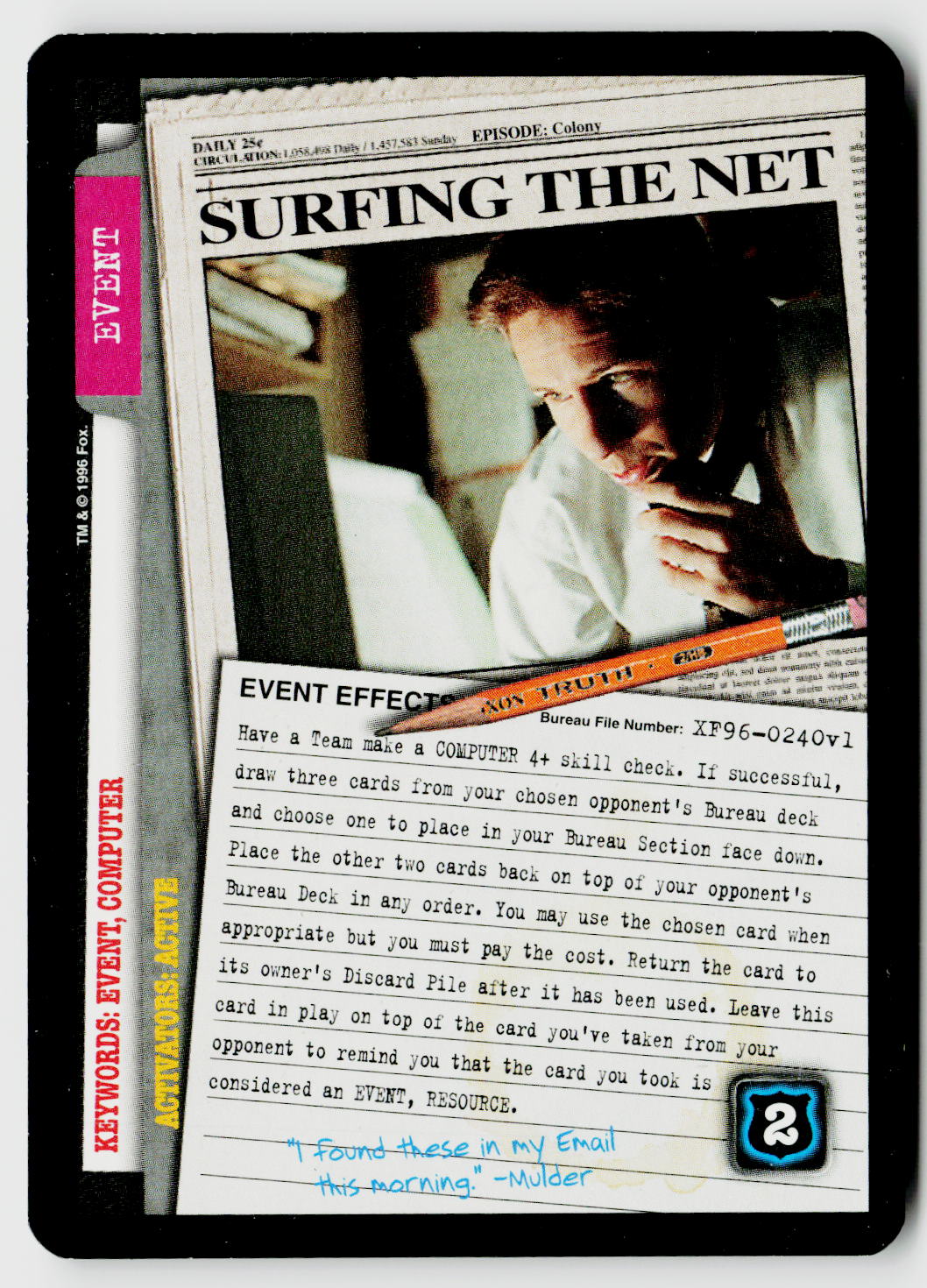 X-Files CCG | Premiere | Surfing The Net XF96-0240v1 Rare