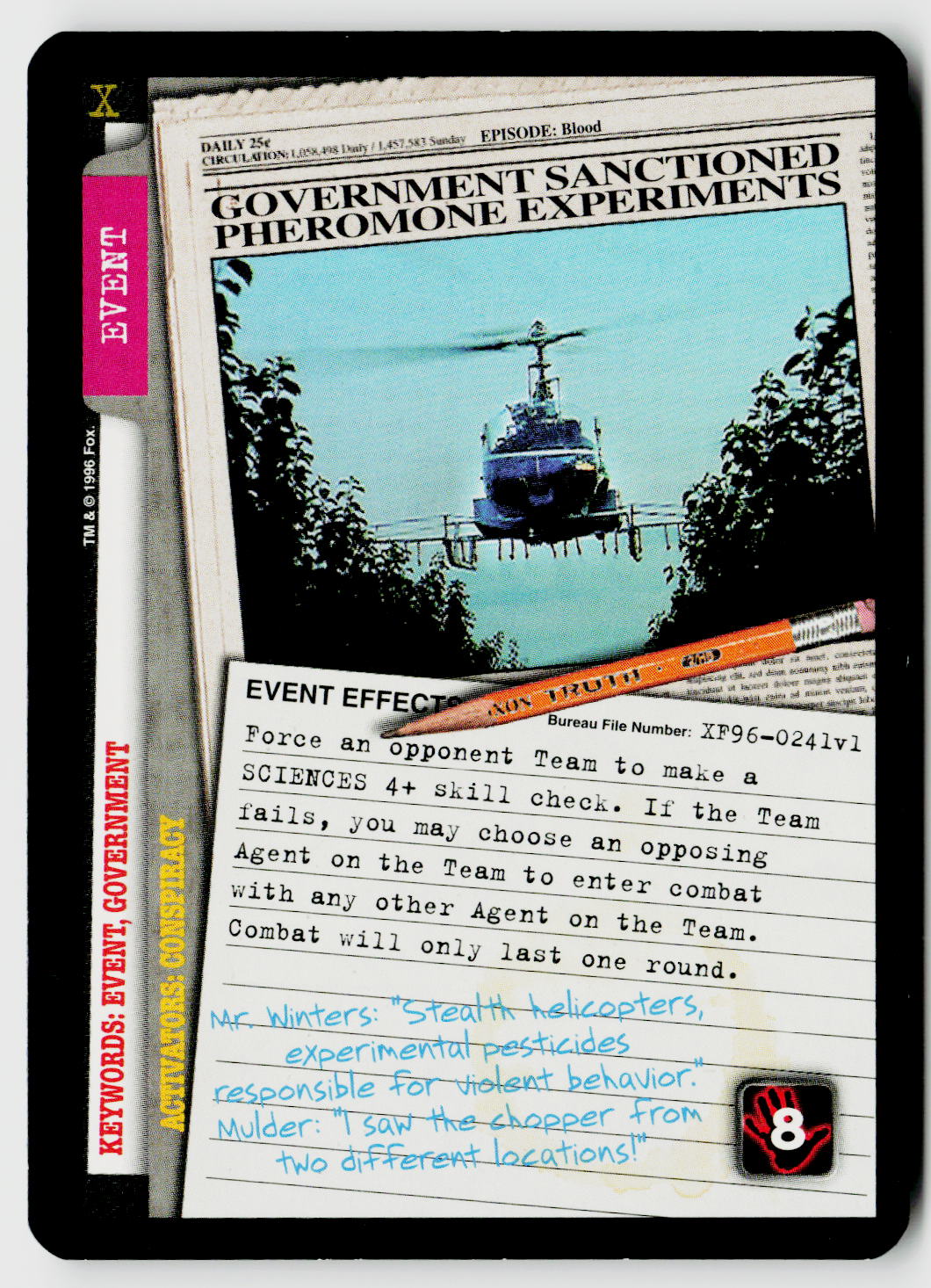 X-Files CCG | Premiere | Government Sanctioned Pheromone Experiments XF96-0241v1 Rare