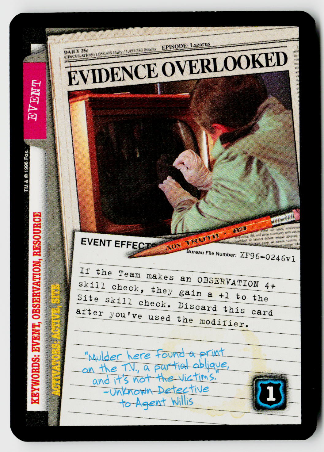 X-Files CCG | Premiere | Evidence Overlooked XF96-0246v1 Common