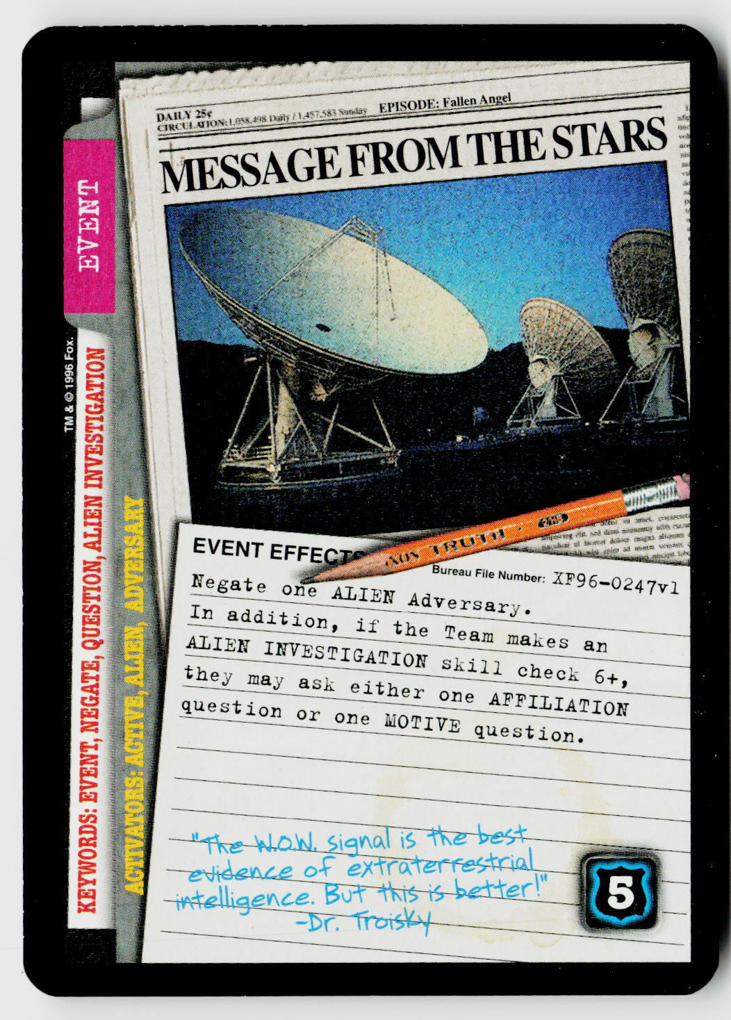 X-Files CCG | Premiere | Message From The Stars XF96-0247v1 Rare